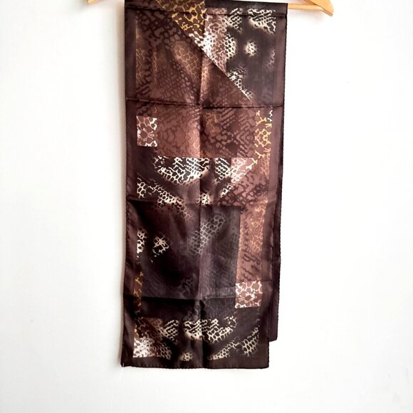 Oscar de la Renta Brown Animal Print Long Silk Scarf - Picture 3 of 5